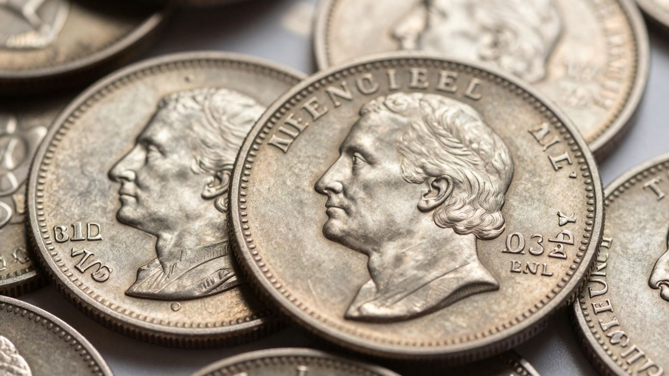 Franklin Half Dollar coins stacked and gleaming.