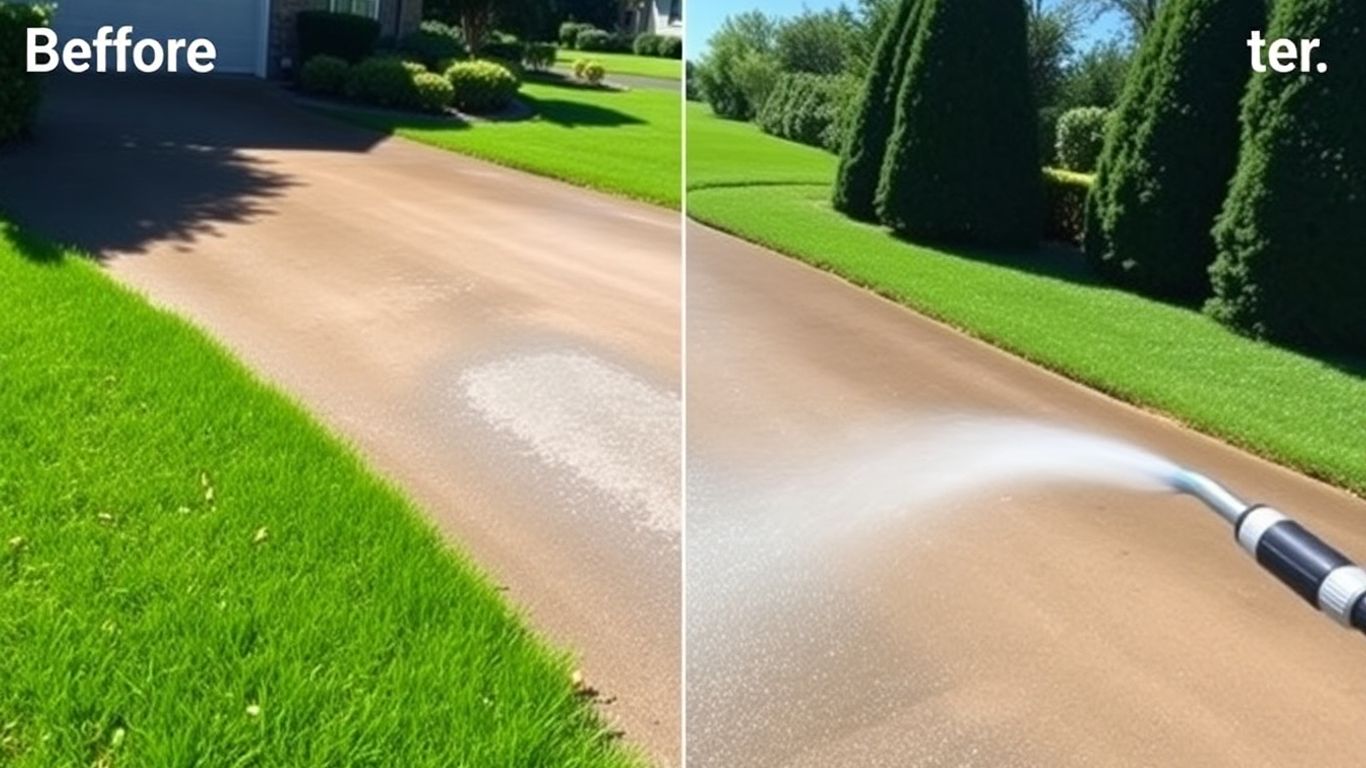 Clean driveway after power washing