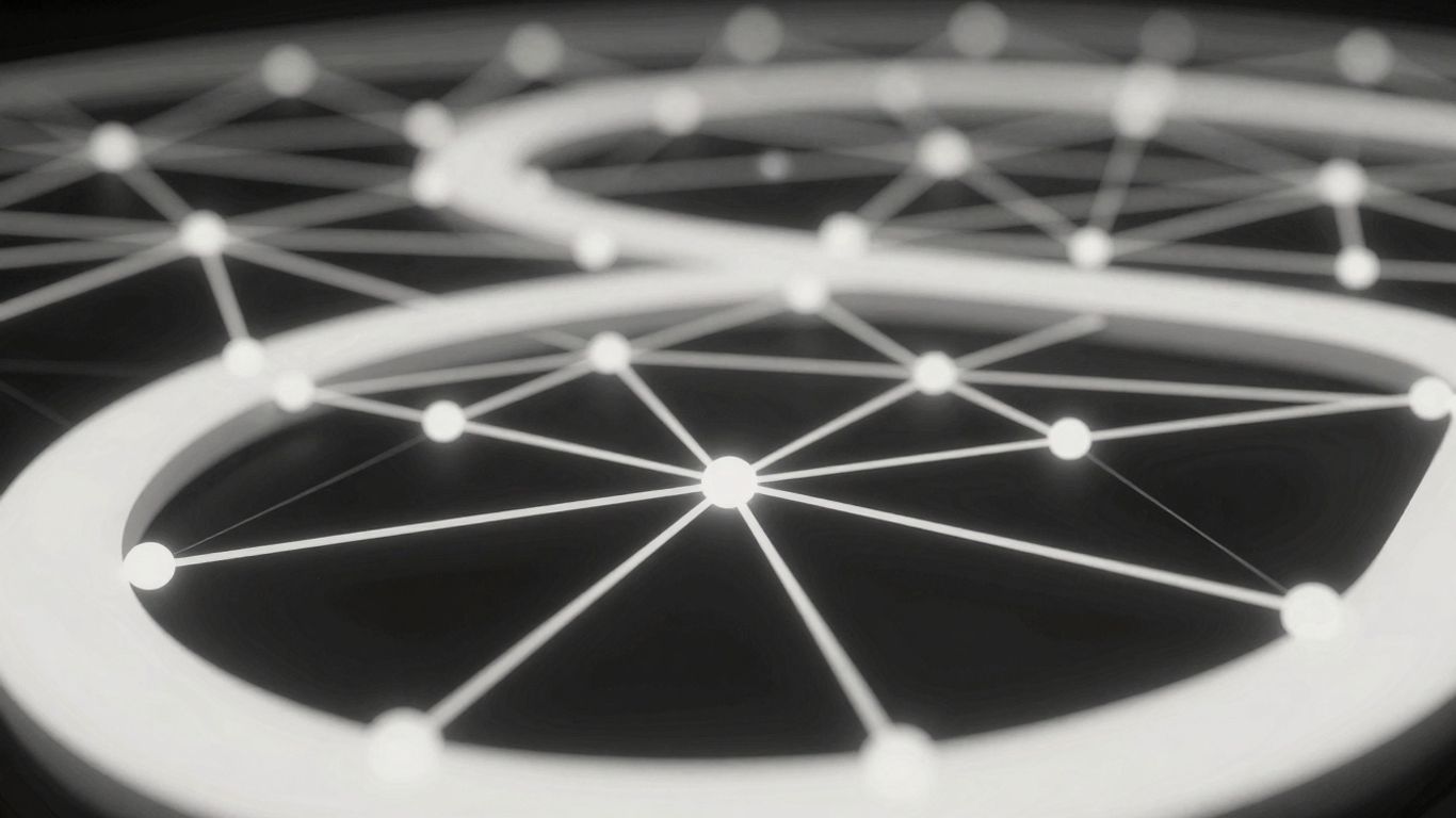 Abstract network of interconnected digital pathways and nodes.