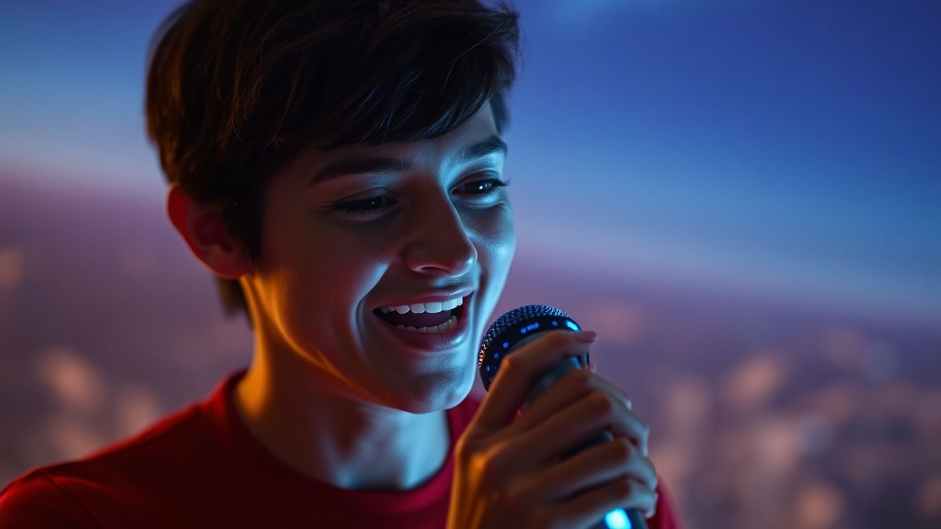 Person speaking into AI microphone for language learning.