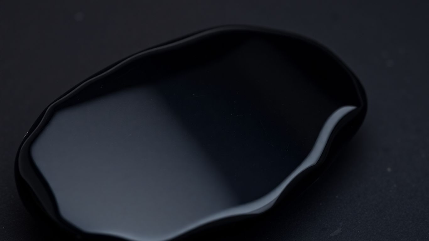 Polished black onyx stone with light reflections