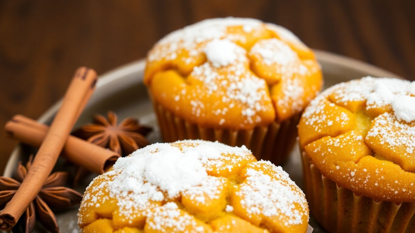 Three-ingredient pumpkin spice muffins with cinnamon sticks.
