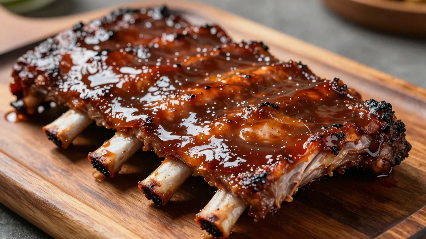 Delicious BBQ spare ribs with a glossy sauce.
