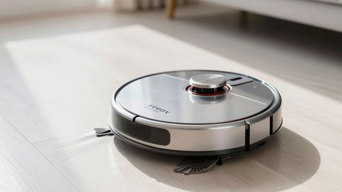 Freo X Ultra robot vacuum and mop cleaning a floor.