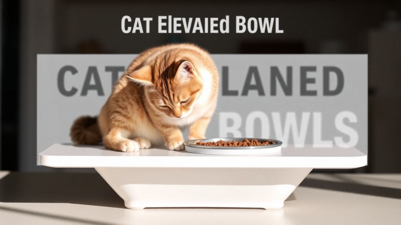 Cat eating from an elevated bowl