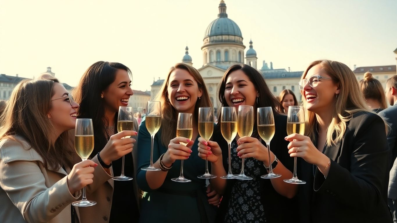 Freunde feiern JGA in Wien mit Sekt