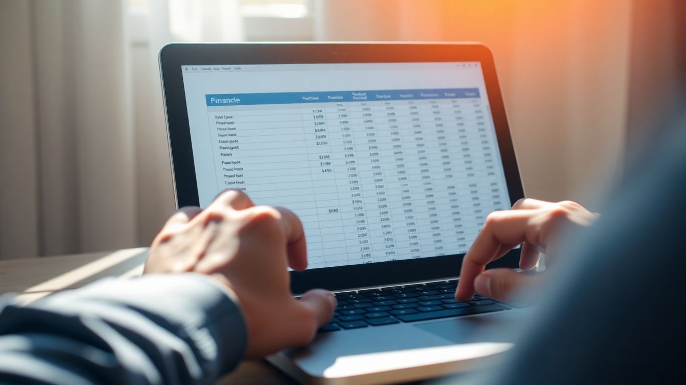 Hands using Excel for financial planning.