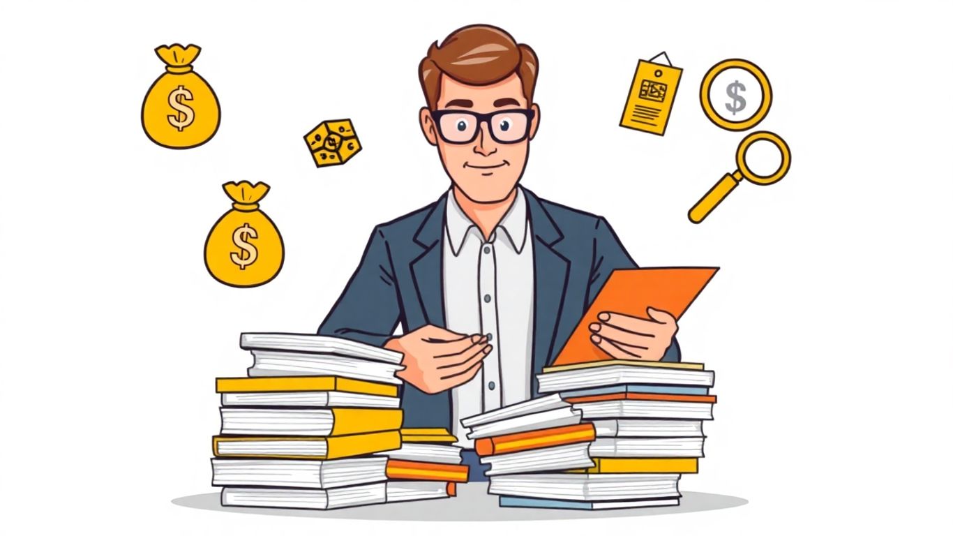 Business owner organizing documents for acquisition loan.