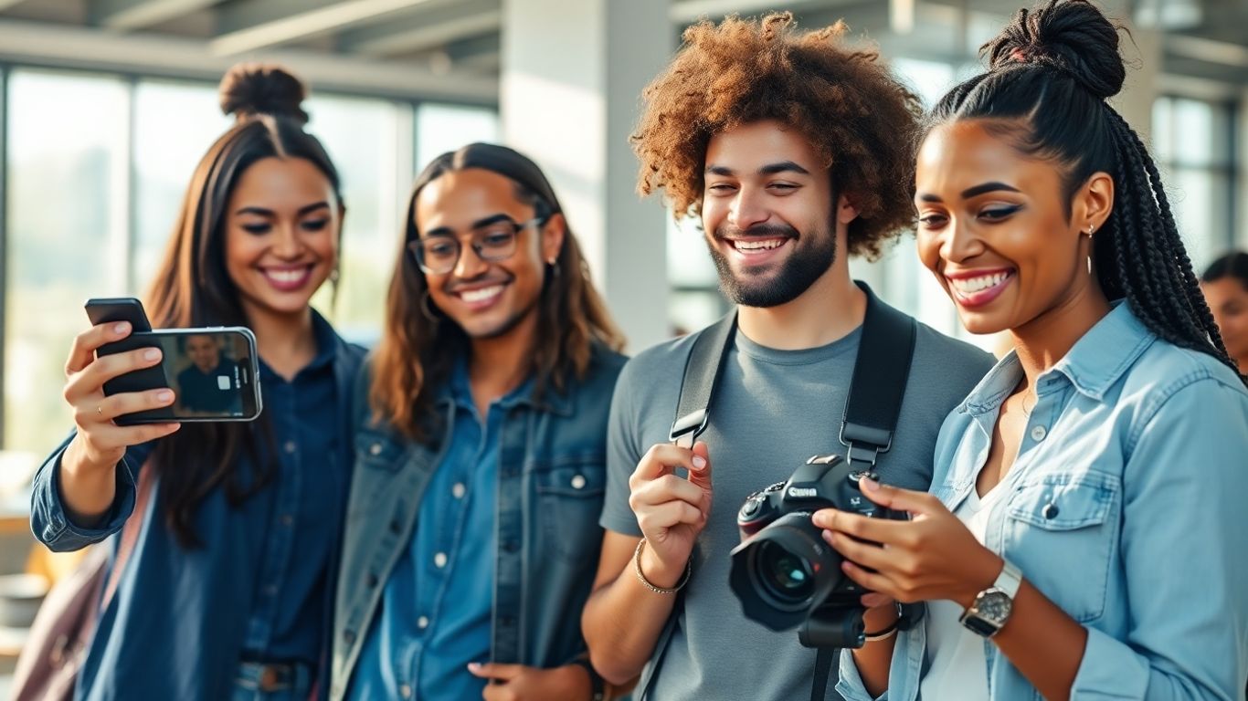 Influencers creating content with phones and cameras.