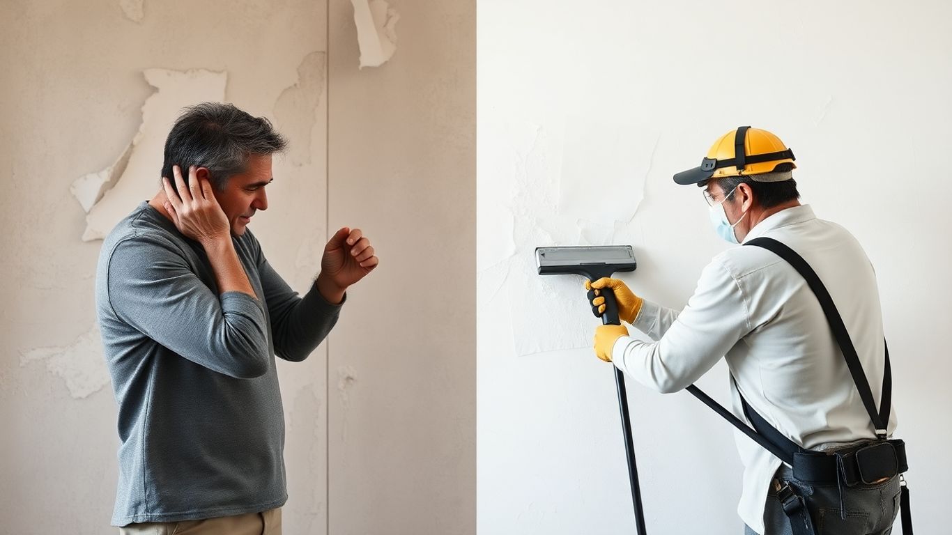 Professional wallpaper removal in progress, showing clean wall.