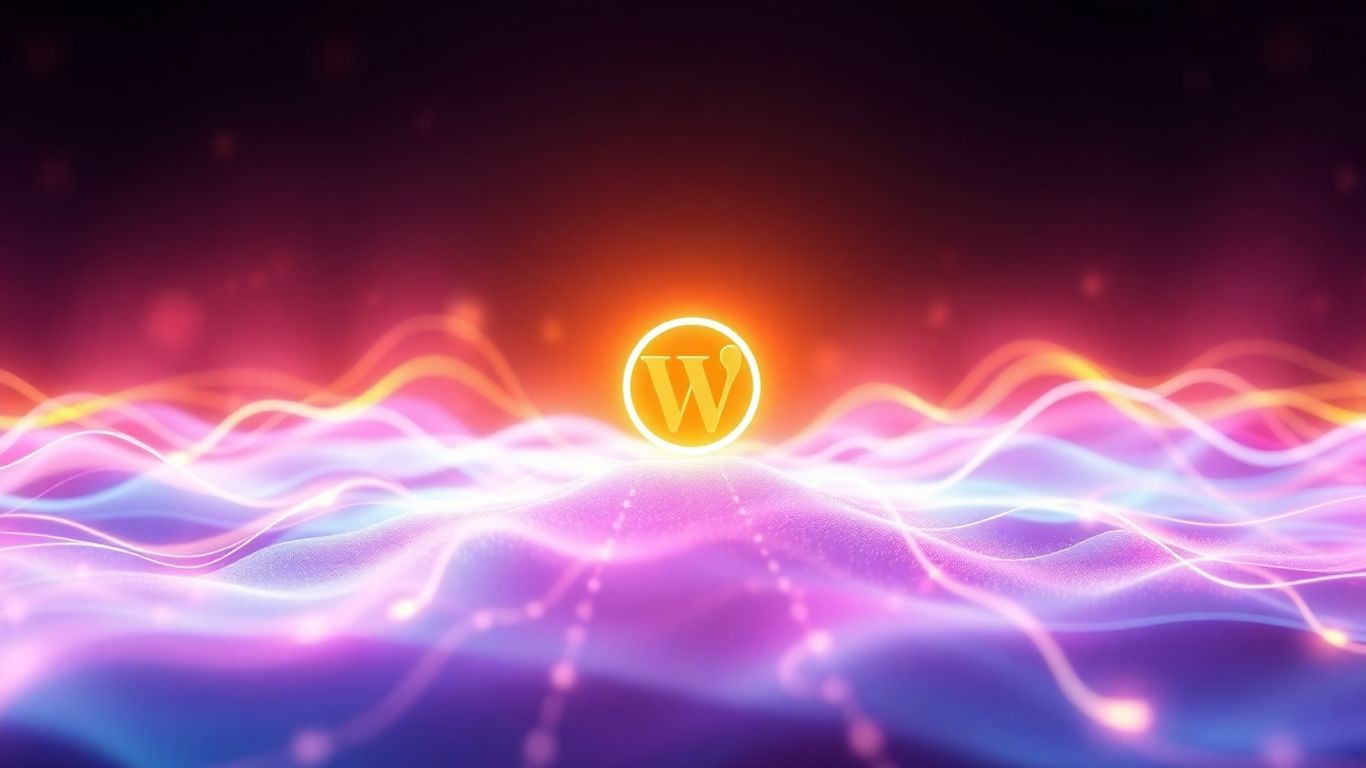 Glowing website icon amidst dynamic light streams.
