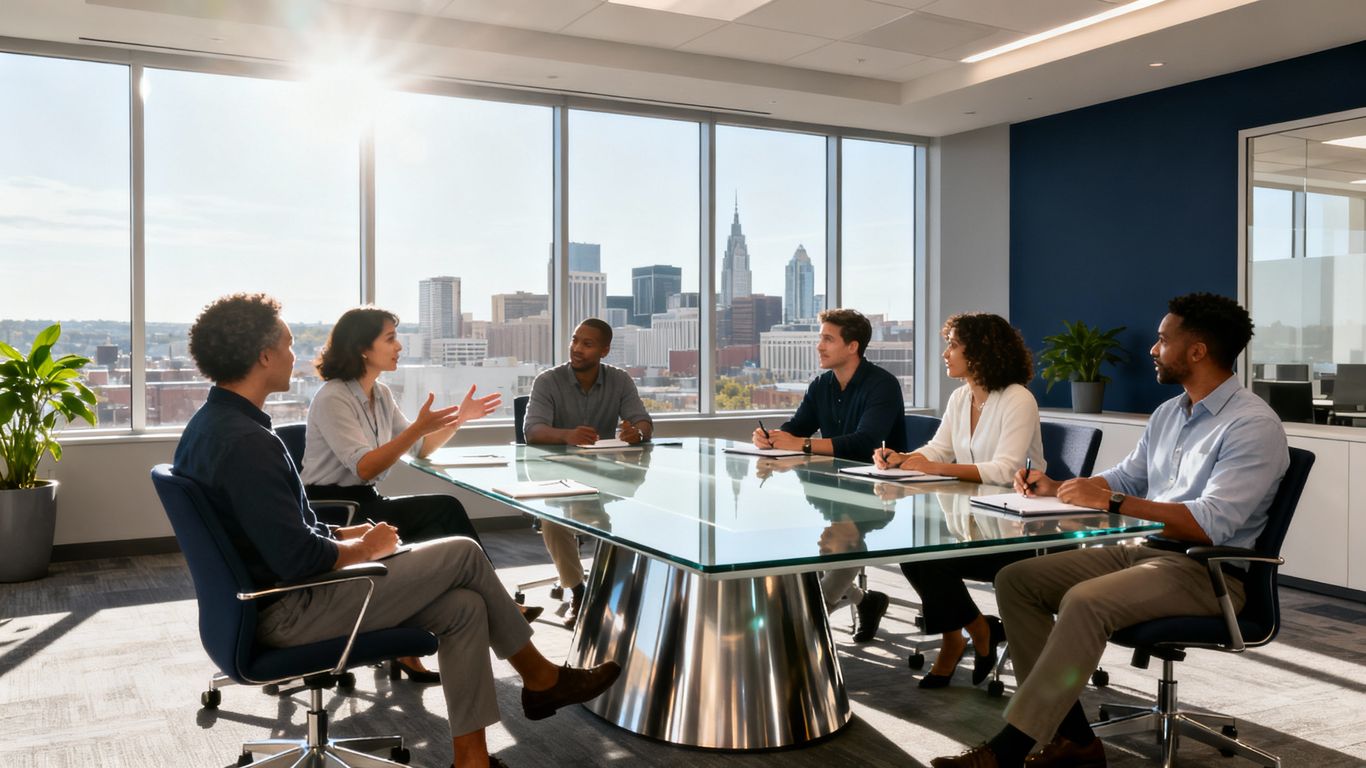 Nashville business team collaborating in modern office