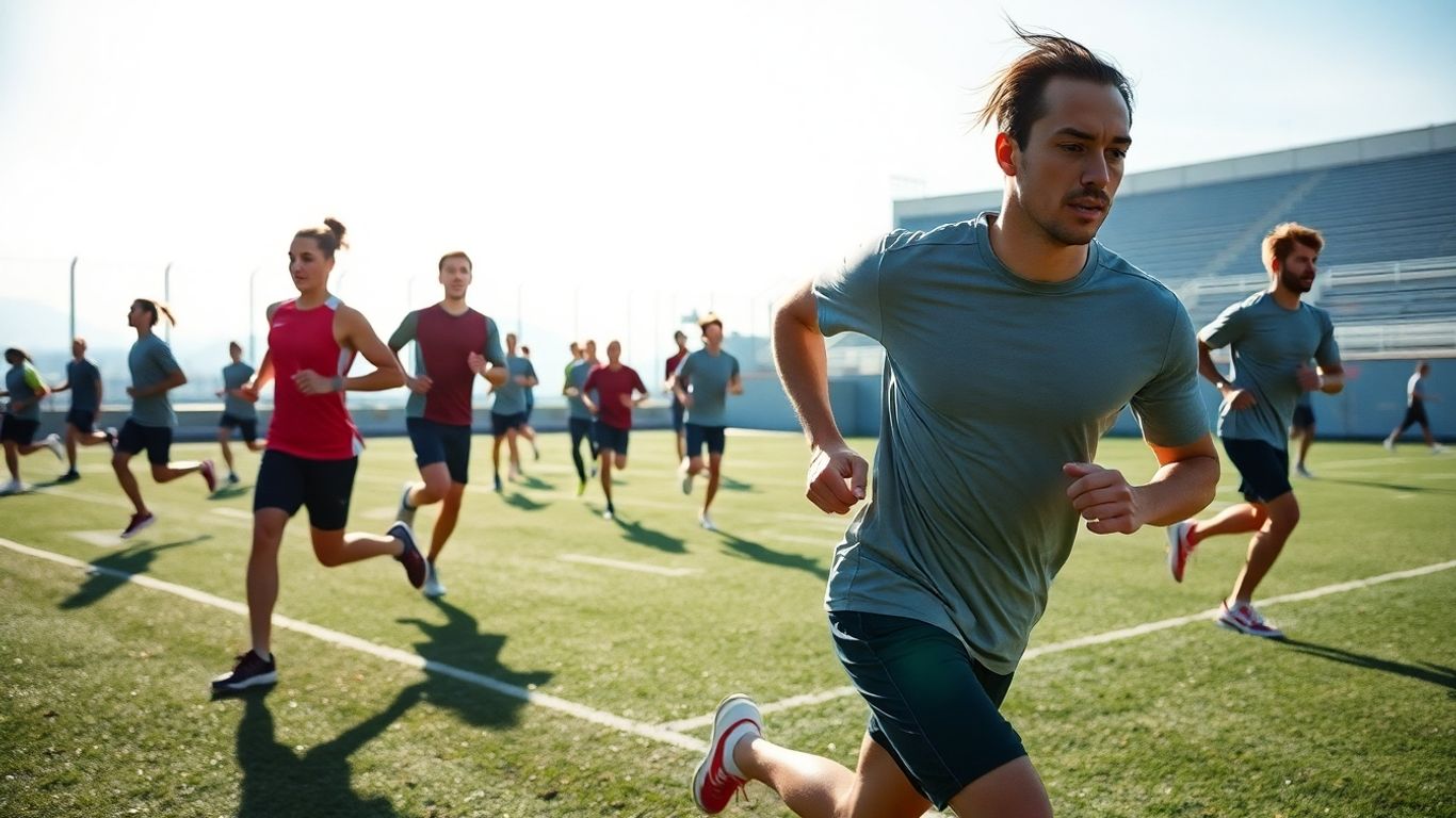 Athletes warming up before a sporting event.