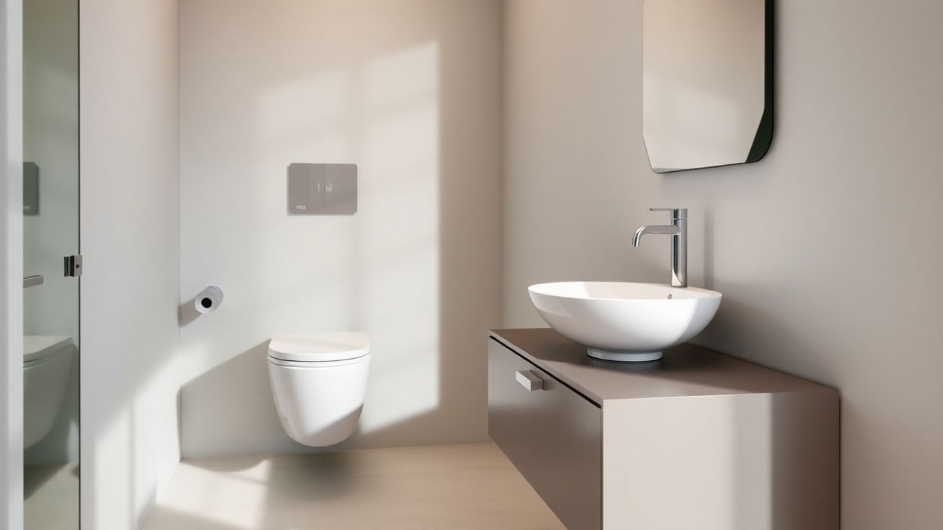 Modern bathroom with smart toilet and vessel sink.