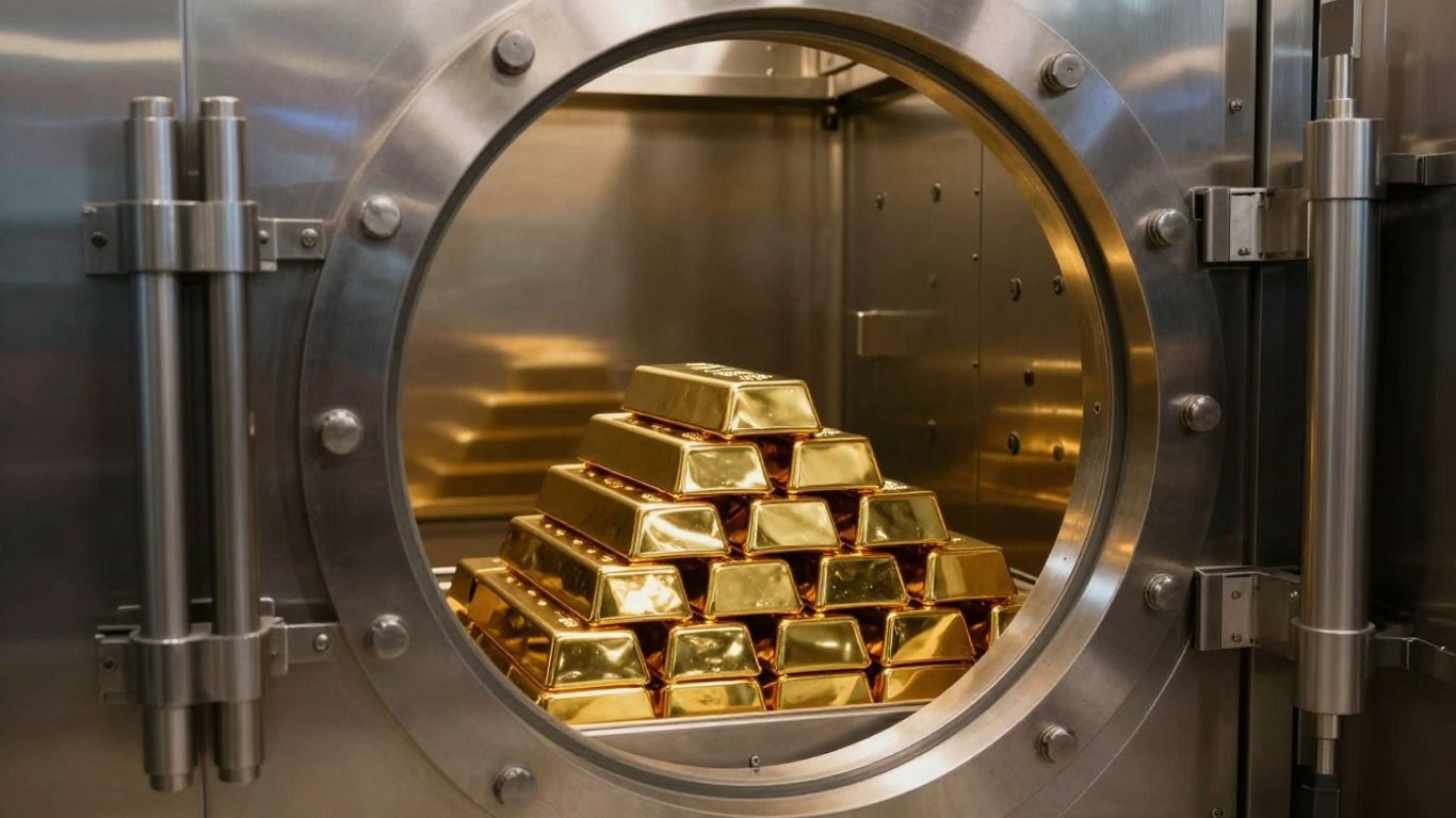 Gold bars in a secure vault.