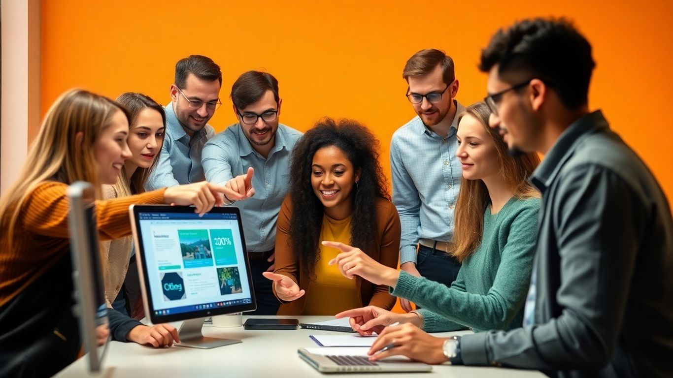 People collaborating on online business activities.