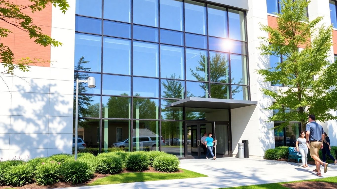 SAS Institute building exterior with landscaping and people.