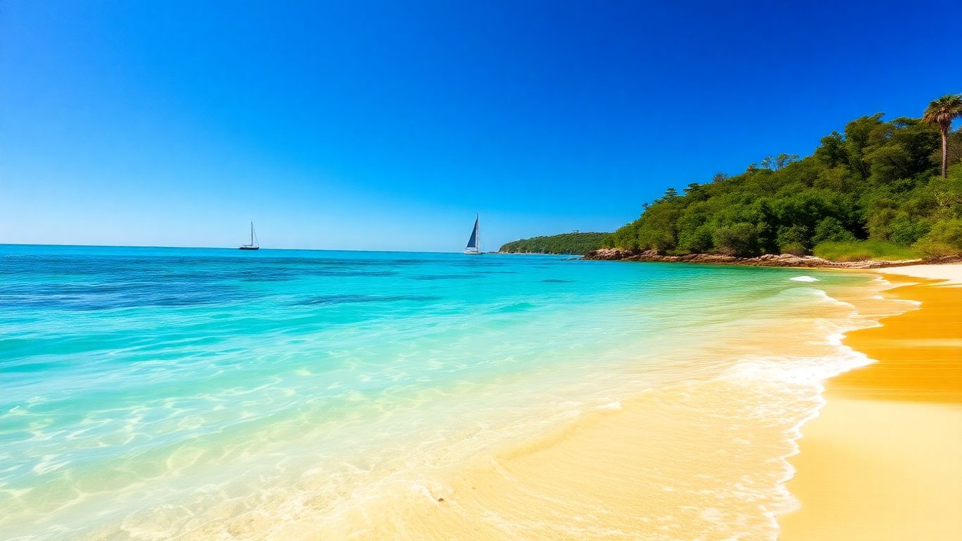 Australian beach with clear water and golden sand.