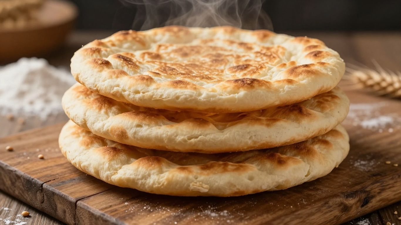 Stack of fluffy, golden-brown rotis on a wooden surface.