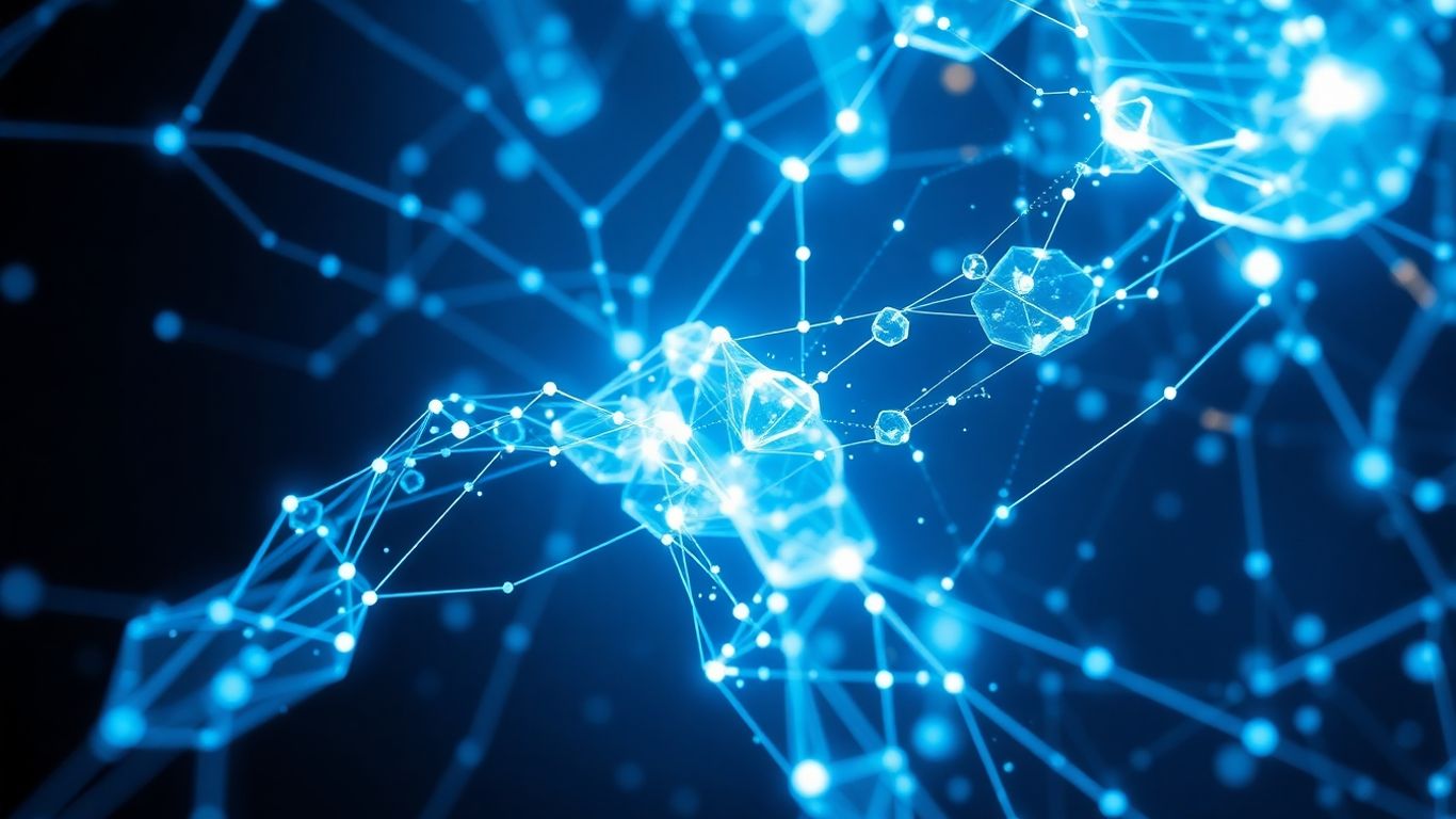 Abstract data streams flowing through a crystalline structure.