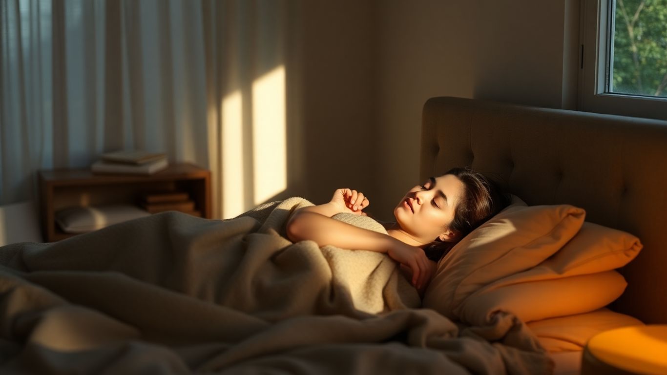 Person sleeping peacefully in a cozy bed.