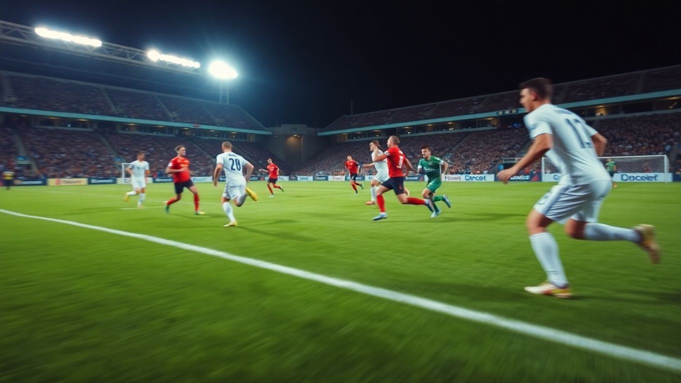 Joueurs de football en action sur un terrain vert
