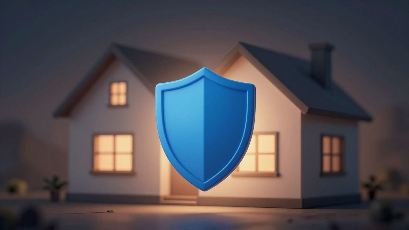 Casa protegida con icono de escudo de seguridad.