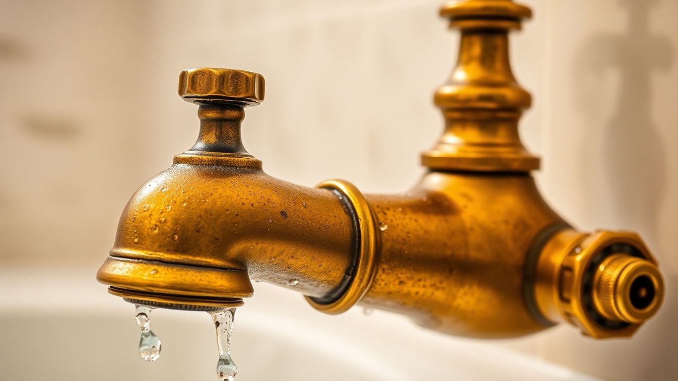 Antique brass tap in a modern bathroom