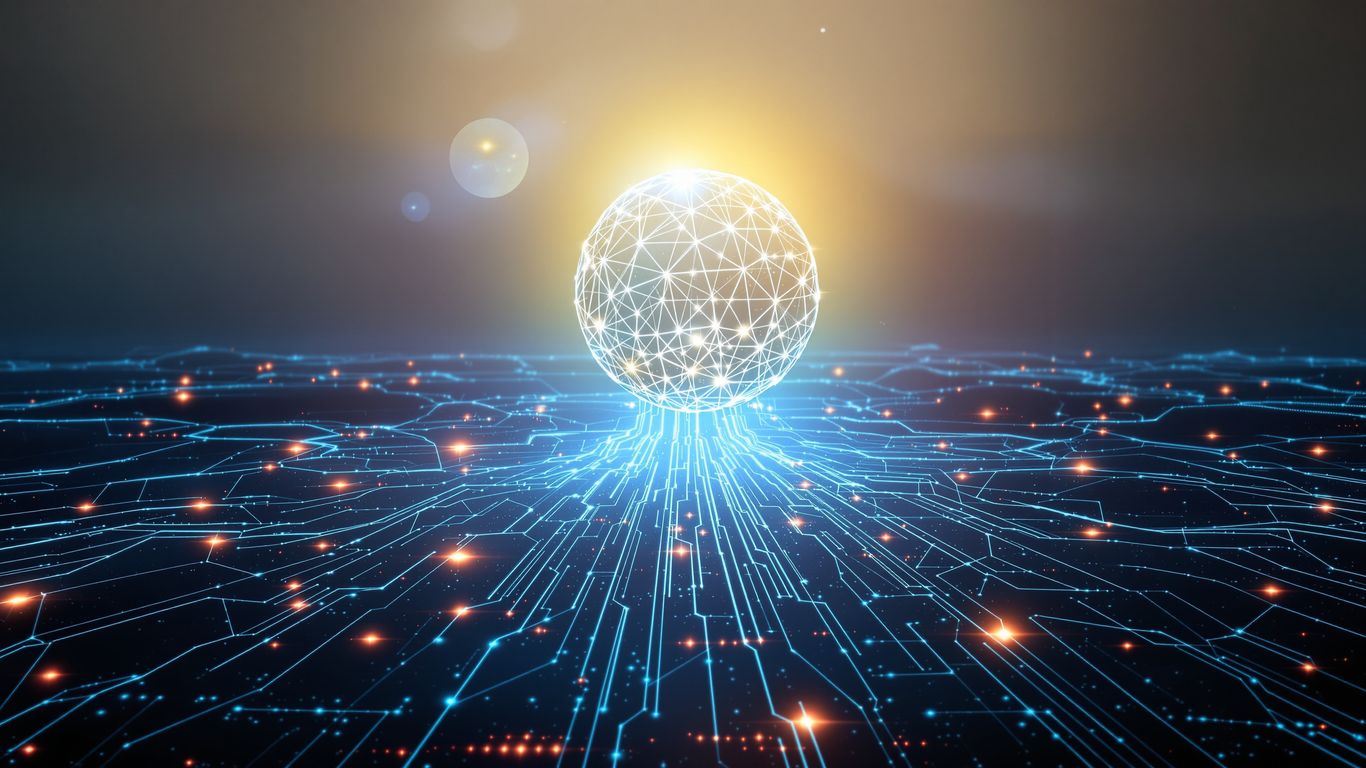 Ethereal orb above digital pathways