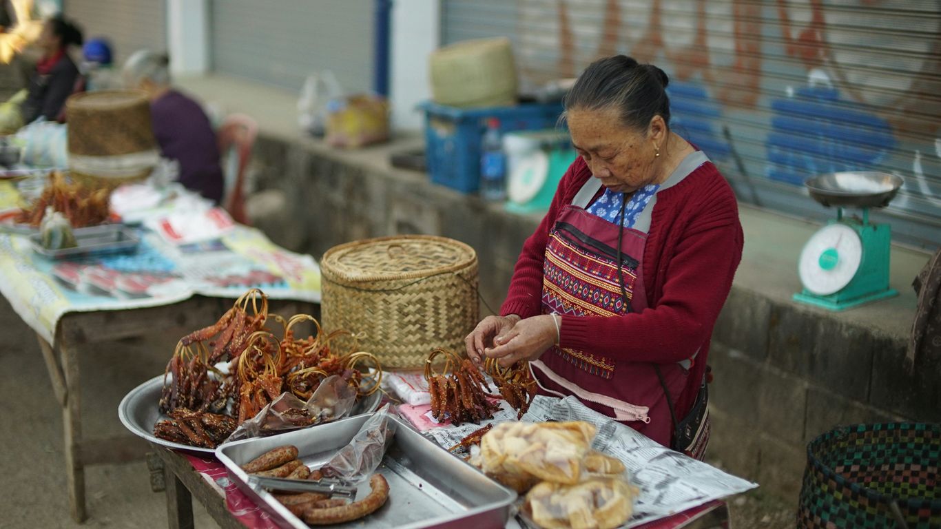 old woman sitting and selling food in the market