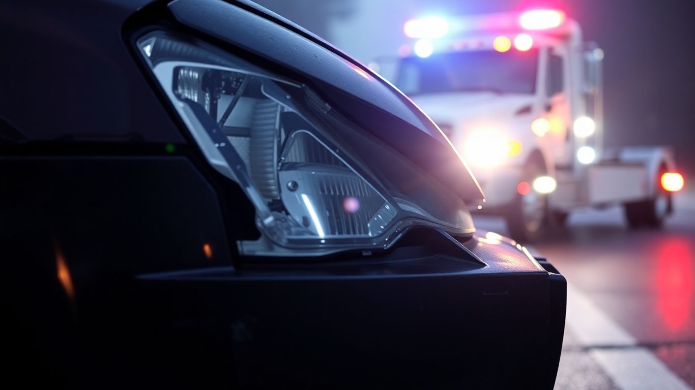 Damaged car after an accident with a tow truck.