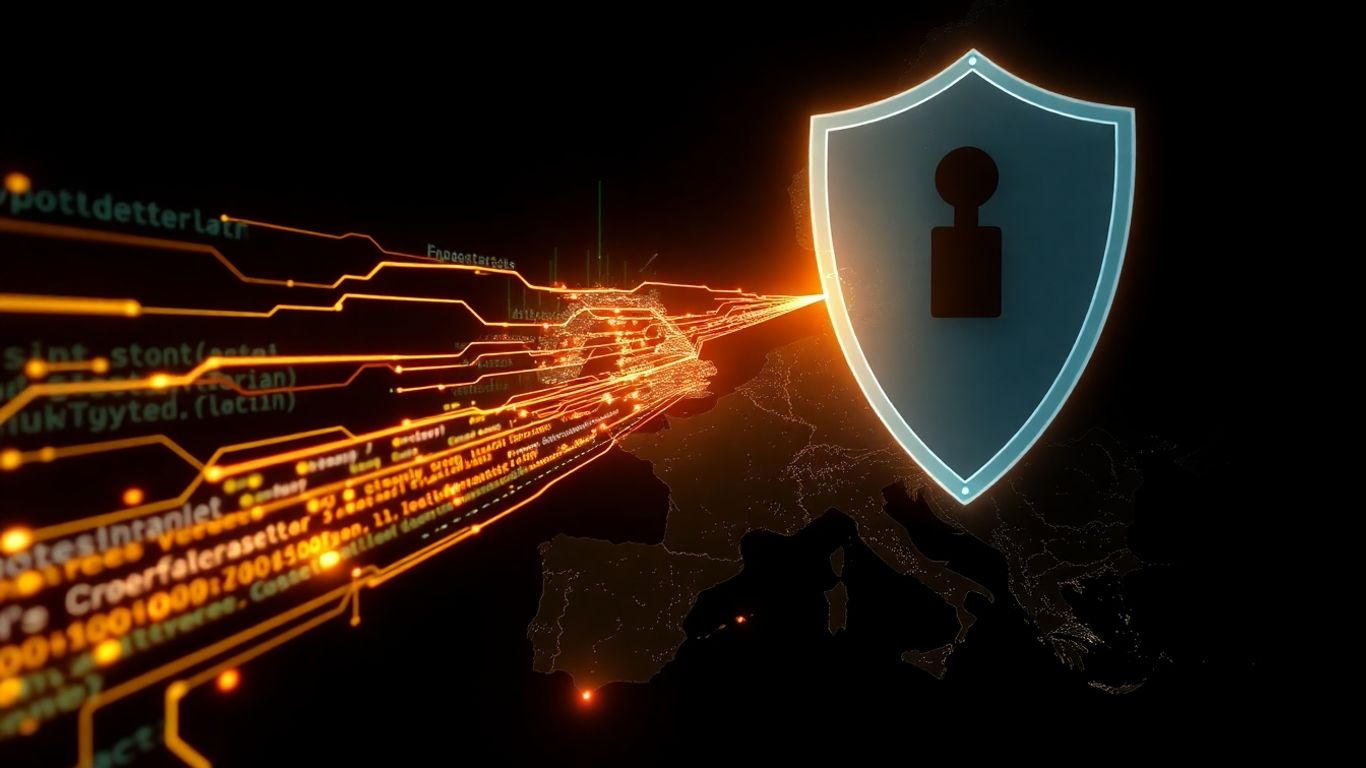 Bouclier numérique protégeant l'Europe des cyberattaques.