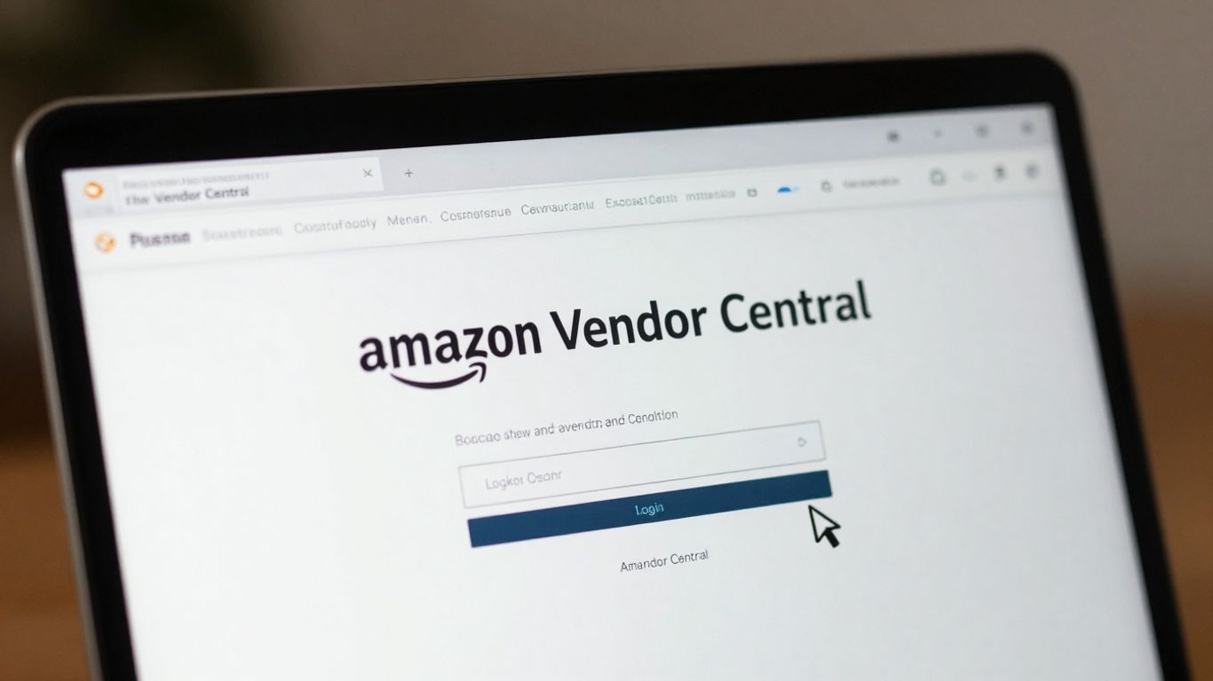 Amazon Vendor Central login screen on a laptop.