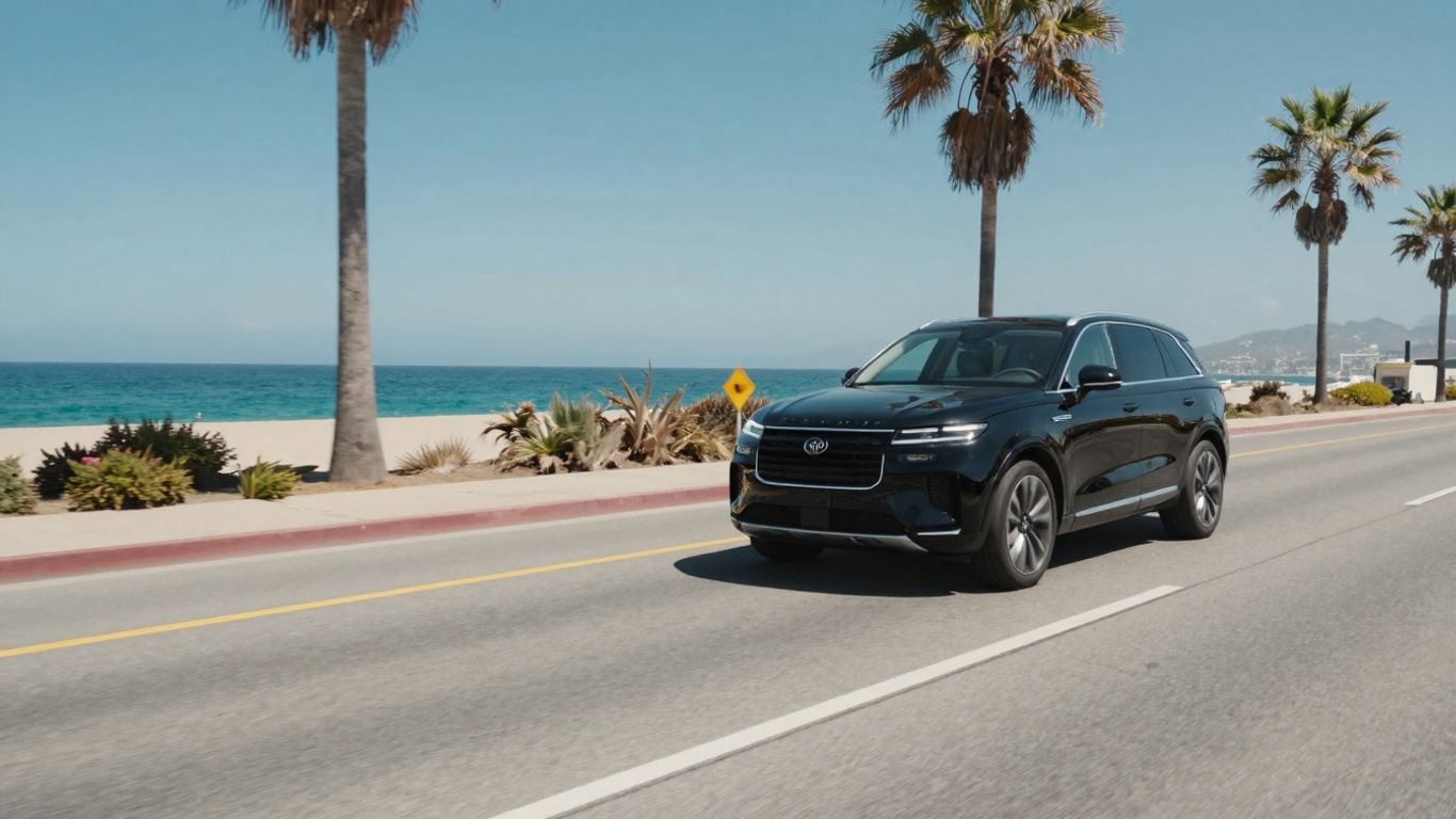 Luxury SUV driving on a scenic Cabo highway.