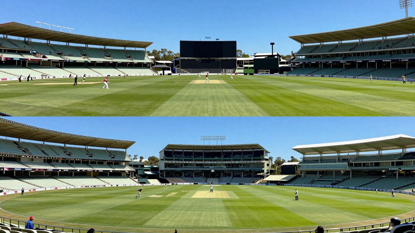 Iconic Australian cricket grounds under a blue sky.