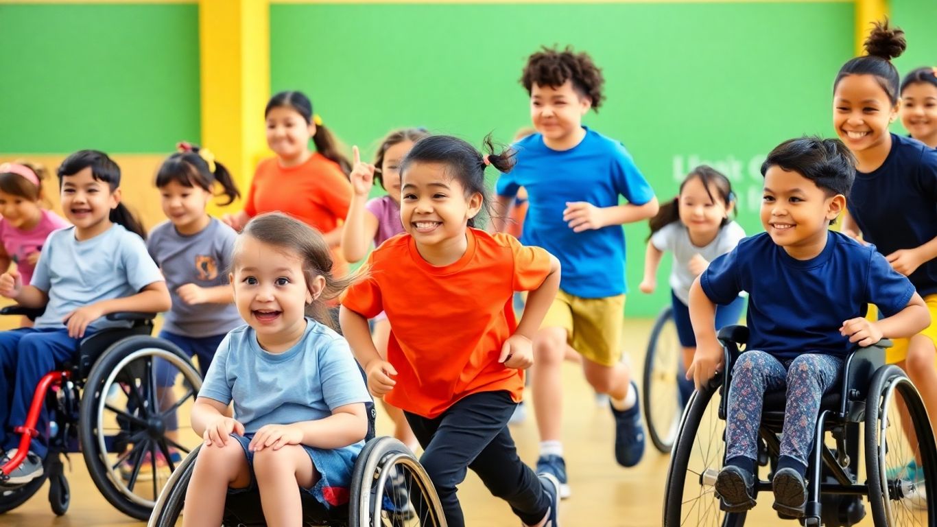 Kinder mit und ohne Behinderung spielen gemeinsam Sport.