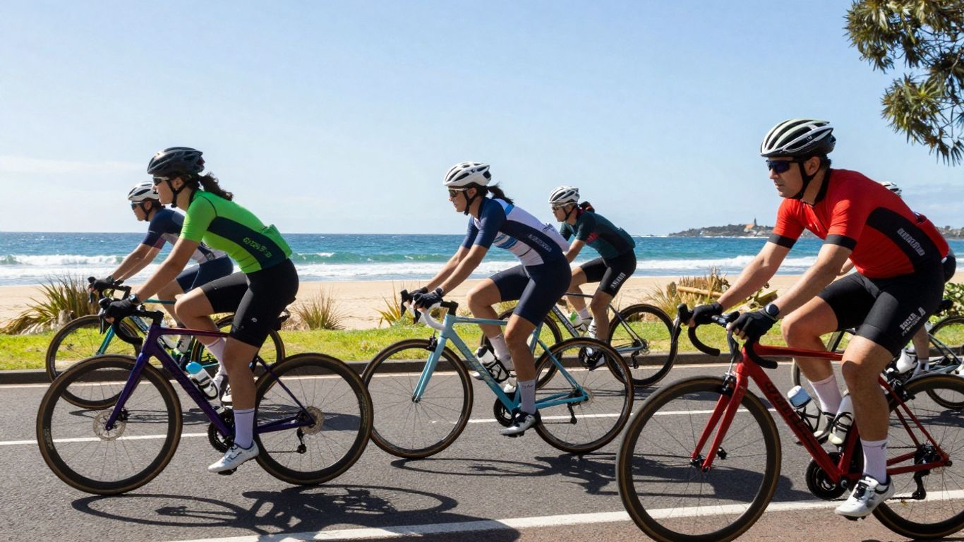 Cyclists riding along Melbourne's coast