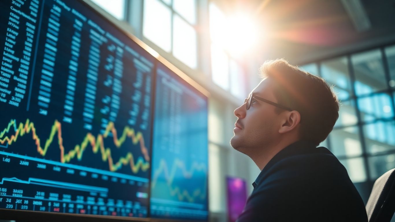 Trader at desk with financial data screen