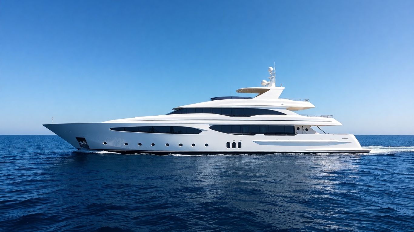Sleek white yacht on blue water