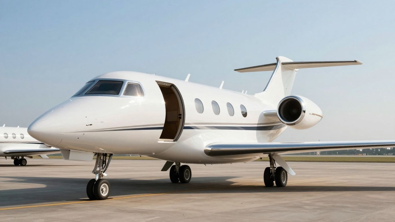 Fractional jet and private jet on tarmac.
