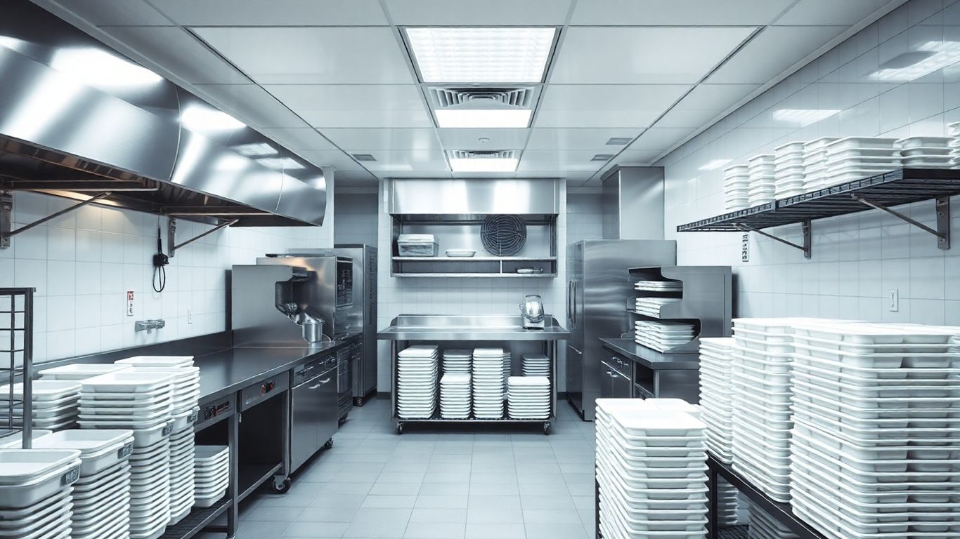 Bucătărie modernă pentru livrare mâncare.