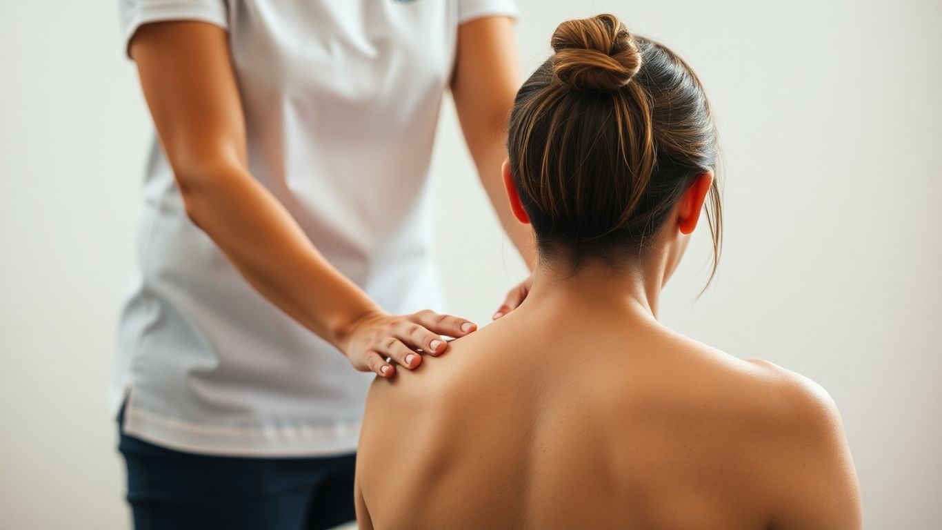 Therapist performing Bowen Therapy on a client's back.
