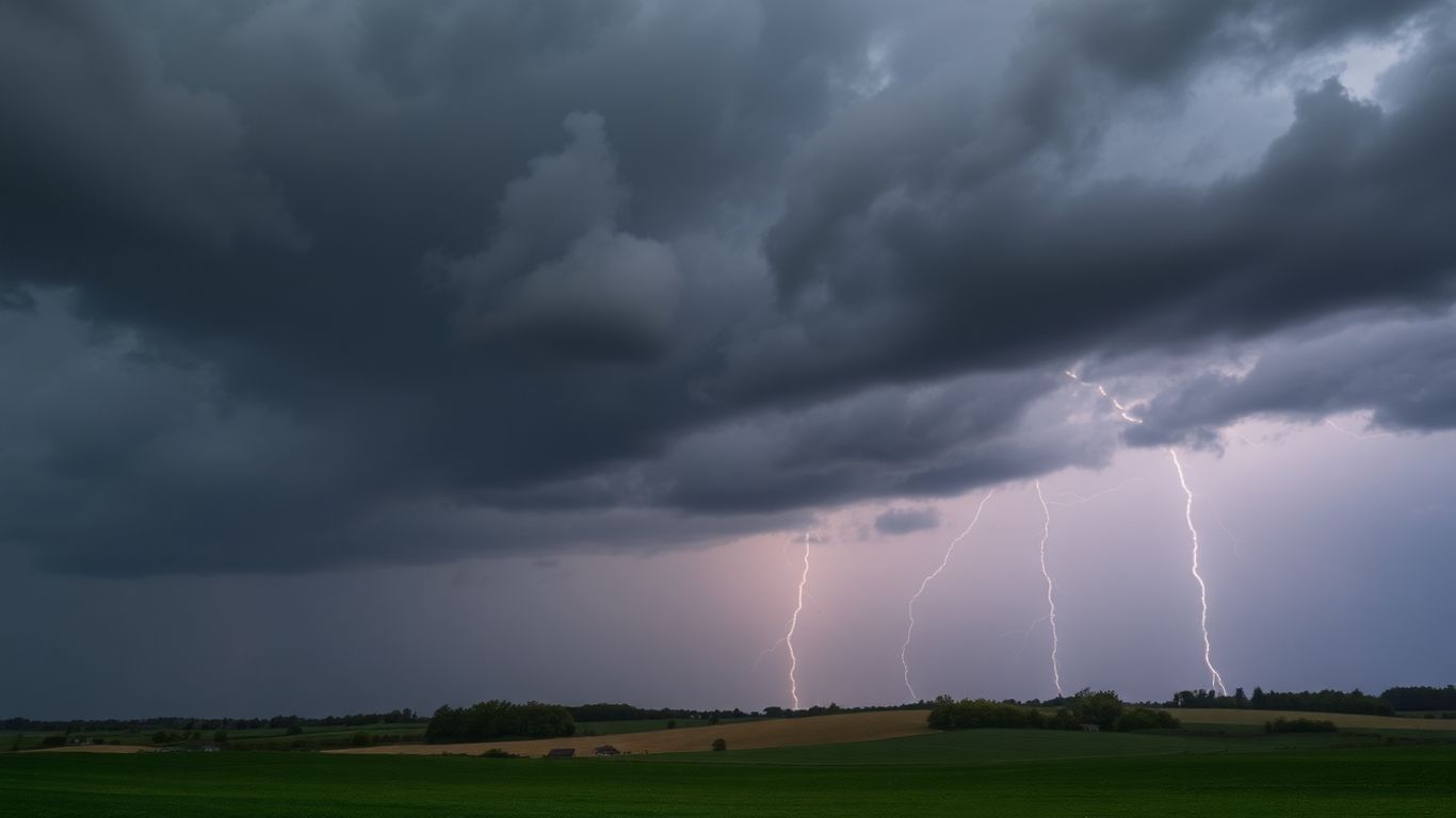 Orage avec éclairs sur paysage rural dans l'Oise