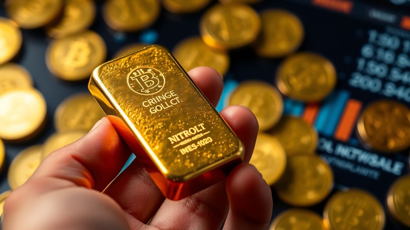 数字背景上的金条和金币。