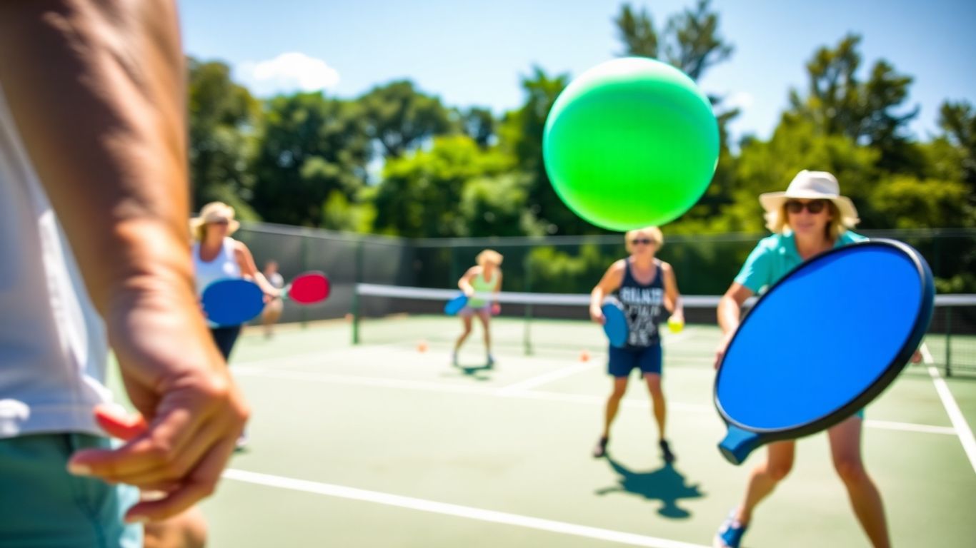 Pickleball players in action on a Long Island court.