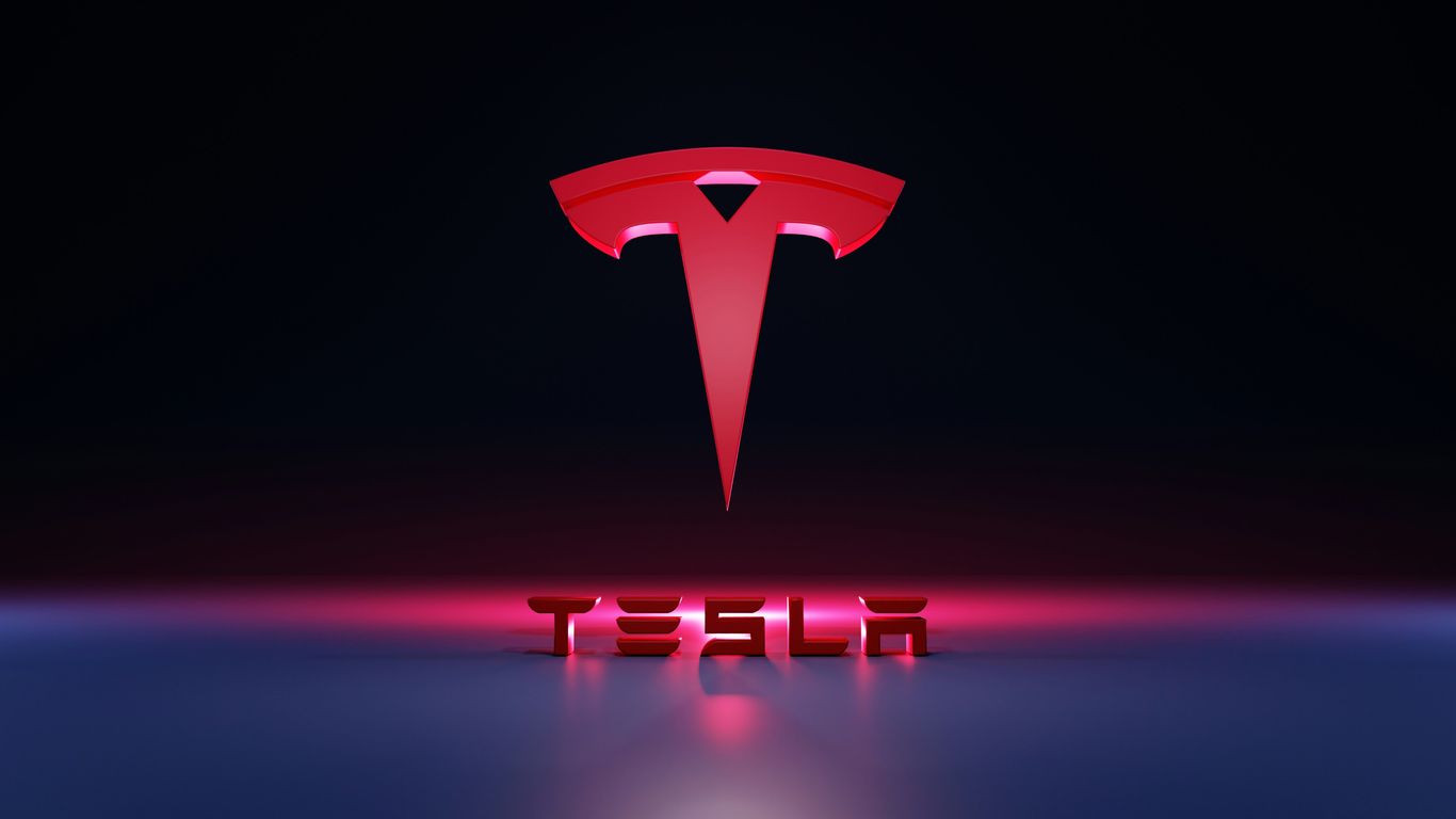 a red logo with a black background