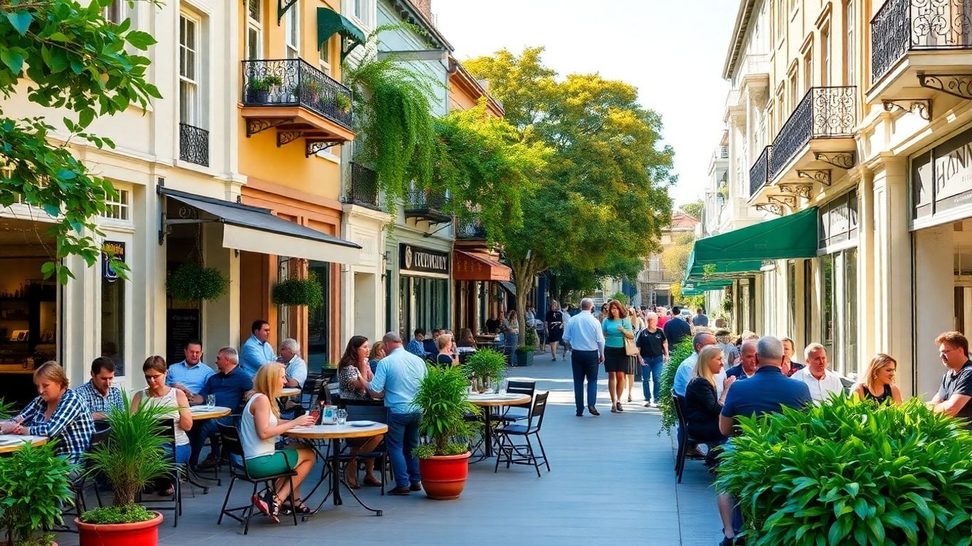 People dining at outdoor cafes in Double Bay, Sydney.