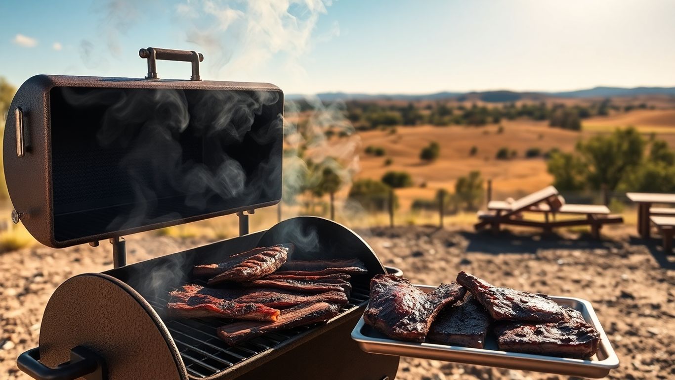 Smoked brisket and ribs at a Texas BBQ joint.