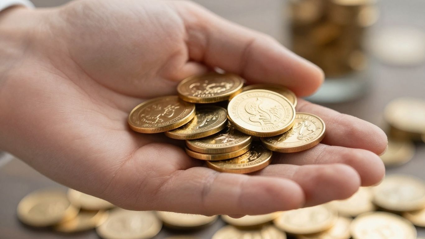 Ein Haufen Gold in der einen Hand