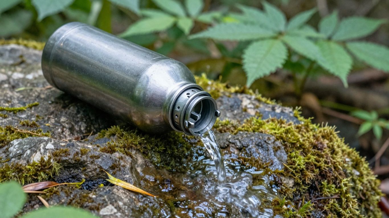 MSR Guardian water purifier bottle on a rock.